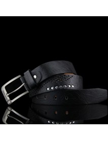 108CM Mens Retro Cowboy Belt Leisure Wild Hollow Rivet Punk Leather Pin Belt Waistband Strips