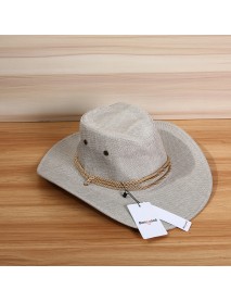 Bang good Unisex Men Women Western Cowboy Hat Outdoor Wide Brim Linen Hat with Strap