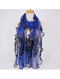 190CM Women Peacock Pattern Lace Scarves Shawl Casual Travel Soft Scarf