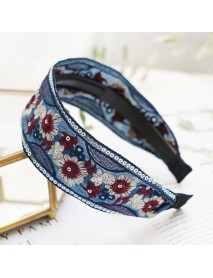 Vintage Embroidery Ethnic Style Flower Woven Headband Fashion Sequin Embroidery Wide Brimmed Headband