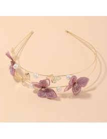 Cloth Handmade Embroidery Romantic Purple Butterfly Headband Hair Accessories