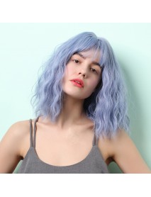 16Inch High Temperature Silk Chemical Fiber Hair Blue Qi Bangs Level Curly Short Hair