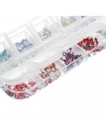 12 Grid Multi-Color Nail Art Rhinestones 3D Glitter Diamonds Crystal DIY Nail Sticker