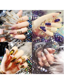 24pcs Shell Luster Nail Tips Mirror Hologram Decoration Metallic False Nails Manicure Glue Salon