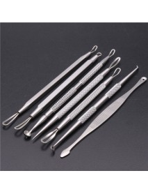 7Pcs Pink Bag Multipurpose Acne Blackhead Comedone Remover Extractor Stainless Steel Tool Set Kit