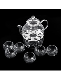 8 Pcs/Set Clear Glass Tea Double Wall Teapot & Cup Filtering Drink Home Decor