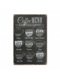 Coffee Menu Sheet Metal Drawing Metal Painting Tin Cafe Wall Tavern Poster Sign