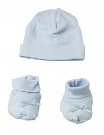 Preemie Baby Cap & Bootie Set - Blue