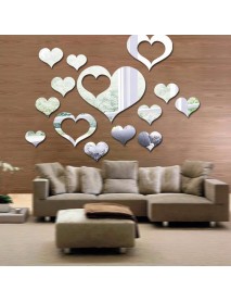 Honana DX-Y2 16Pcs Cute Silver DIY Heart Mirror Wall Stickers Home Wall Bedroom Office Decor