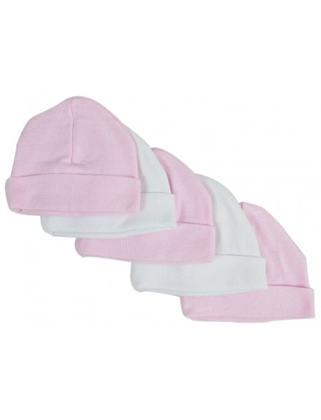 Pink & White Baby Caps (Pack of 5)