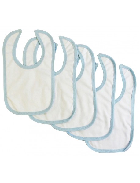 White Interlock Bib Blue Binding (Pack of 5)