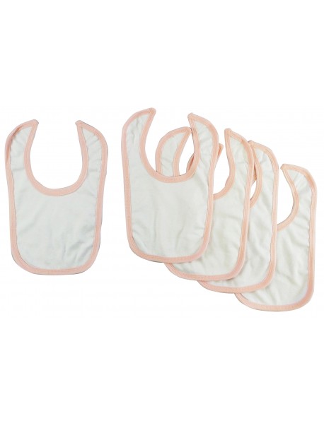 White Interlock Bib Pink Binding (Pack of 5)