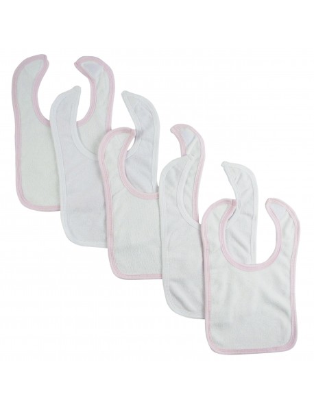 White Bib With Pink Trim and White Trim (Pack of 5)