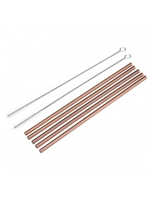 7pcs Stainless Steel Rose Gold Curved Straw / Straight Straw + Brush Reusable
