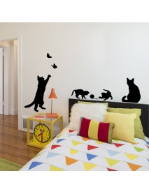 Cat play Butterflies Wall Sticker Removable Decoration Decals for Bedroom Kitchen Living Room Walls