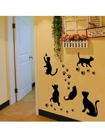 Black Cats Design Footprintl Art Peel Stick Wall Stickers DIY Vinyl Wall Decals Applique for Home Stairway Decor Baseboard