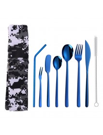 304 Stainless Steel Cutter Fork Spoon Set Portable Camouflage Western Tableware Bag Outdoor Dinnerware Set
