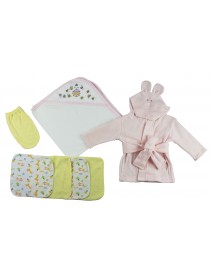 Pink Infant Robe, Hooded Towel, Washcloths and Hand Washcloth Mitt - 7 pc Set 