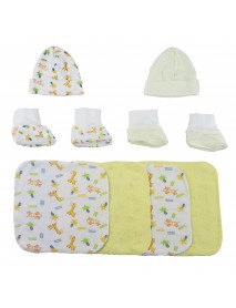 Two Rib Knit Infant Caps and Booties Sets and Four Washcloths - 8 pc Set