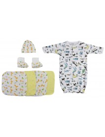 Gown, Cap Booties and Washcloths - 7 pc Set
