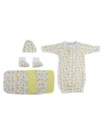 Gown, Cap Booties and Washcloths - 7 pc Set