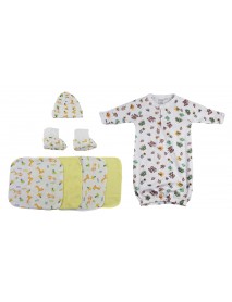 Gown, Cap Booties and Washcloths - 7 pc Set