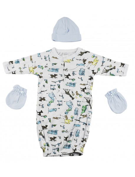 Gown, Cap and Mittens - 3 pc Set