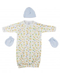 Gown, Cap and Mittens - 3 pc Set
