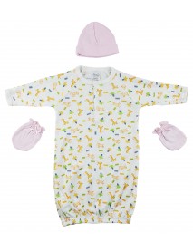 Gown, Cap and Mittens - 3 pc Set