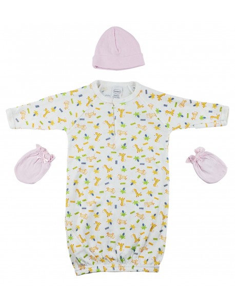 Gown, Cap and Mittens - 3 pc Set