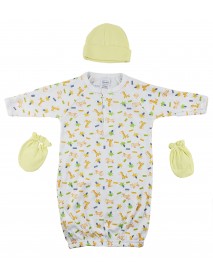 Gown, Cap and Mittens - 3 pc Set