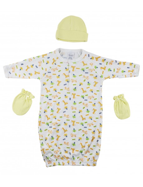 Gown, Cap and Mittens - 3 pc Set