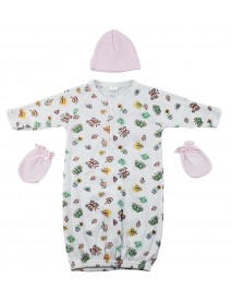 Gown, Cap and Mittens - 3 pc Set
