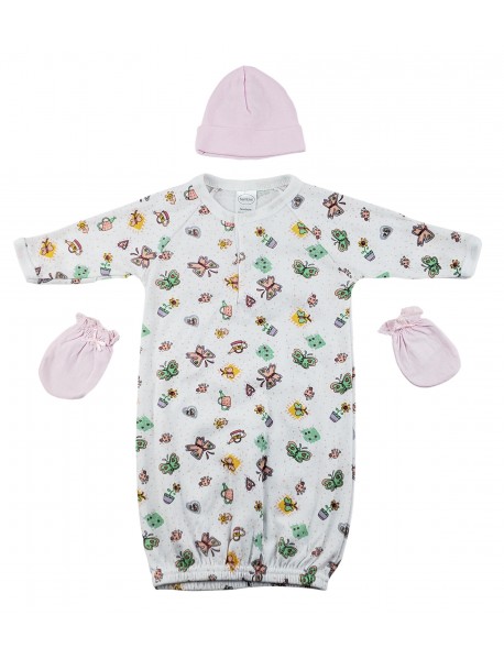 Gown, Cap and Mittens - 3 pc Set