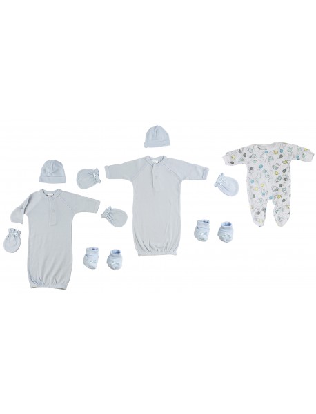 Preemie Boys Gowns, Sleep-n-Play, Caps, Mittens and Booties - 8 pc Set