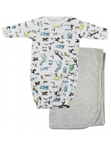 Print Infant Gown and Recieving Blanket
