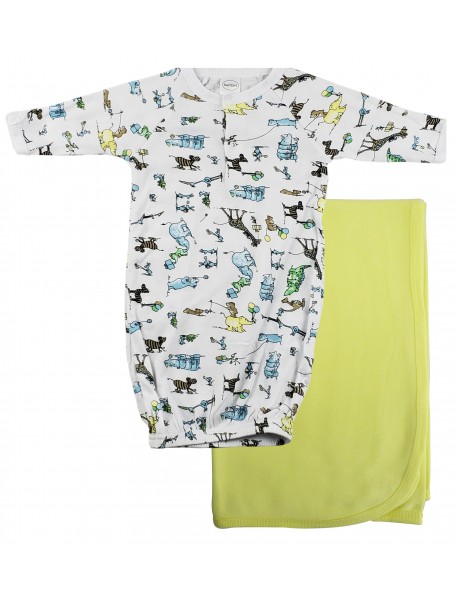 Print Infant Gown and Recieving Blanket