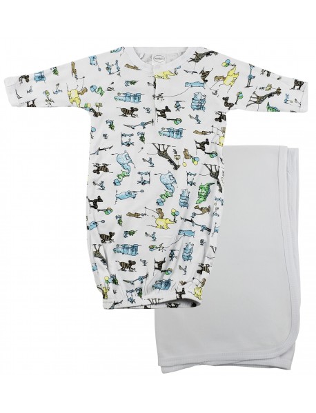 Print Infant Gown and Recieving Blanket