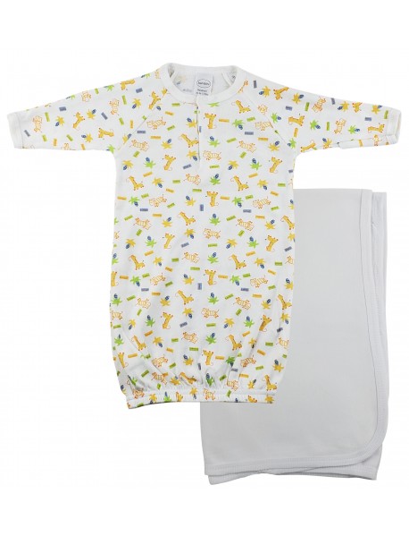 Print Infant Gown and Recieving Blanket