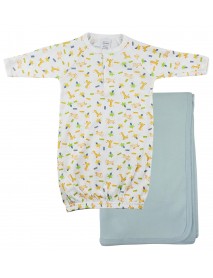 Print Infant Gown and Recieving Blanket