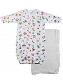 Print Infant Gown and Recieving Blanket