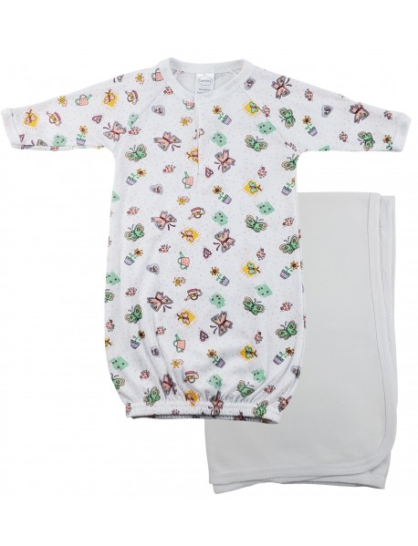 Print Infant Gown and Recieving Blanket