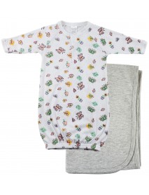 Print Infant Gown and Recieving Blanket