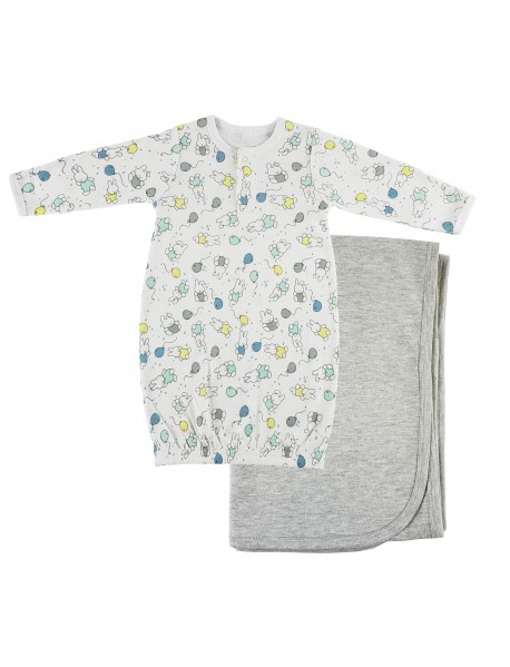 Print Infant Gown and Recieving Blanket