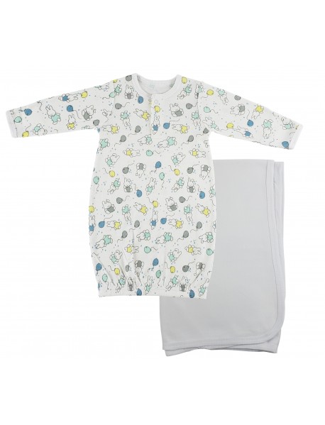 Print Infant Gown and Recieving Blanket