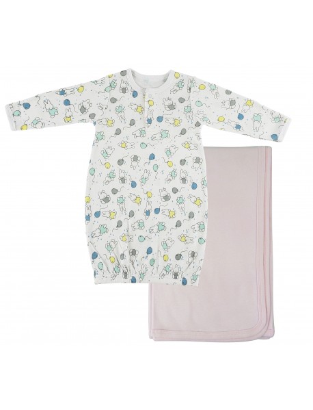 Print Infant Gown and Recieving Blanket