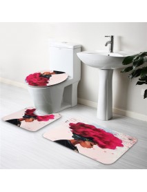 3PCS African Girl Explosion Head Non-Slip Bath Carpet Toilet Cover Shower Mat