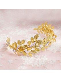 Retro Women Golden Leaves Pearl Headband Crown Wedding Party Hair Accessories Decorations