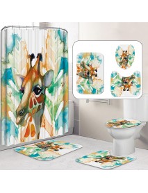 1/3/4 Pcs Giraffe Waterproof Bathroom Shower Curtain Toilet Cover Mat Nonslip Rug Set Bath accessories