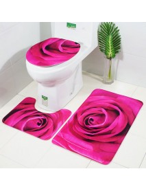 3pcs 3D Rose Bathroom Floor Mat Set Anti Slip Rug, Shower Bath Mat ,Toilet Lid Cover